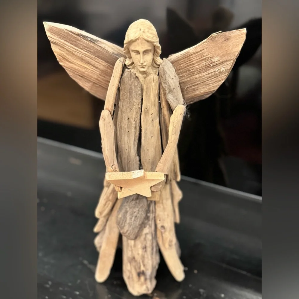 Handmade Driftwood Angel: Beach Decor, Nativity Angel Statue